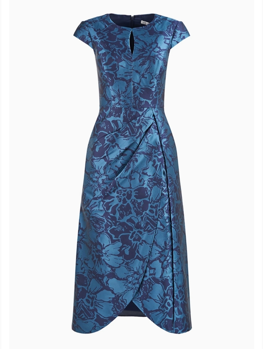Kay Unger Massima Blue Floral Cap-Sleeve Midi Dress. Sz.16 NWT